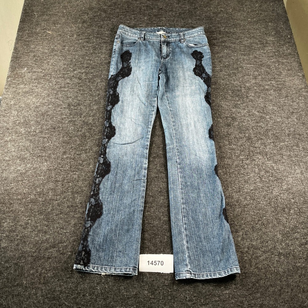 Boston Proper Jeans Womens 4 Blue Denim Cotton Stretch Lace Applique Flare Leg